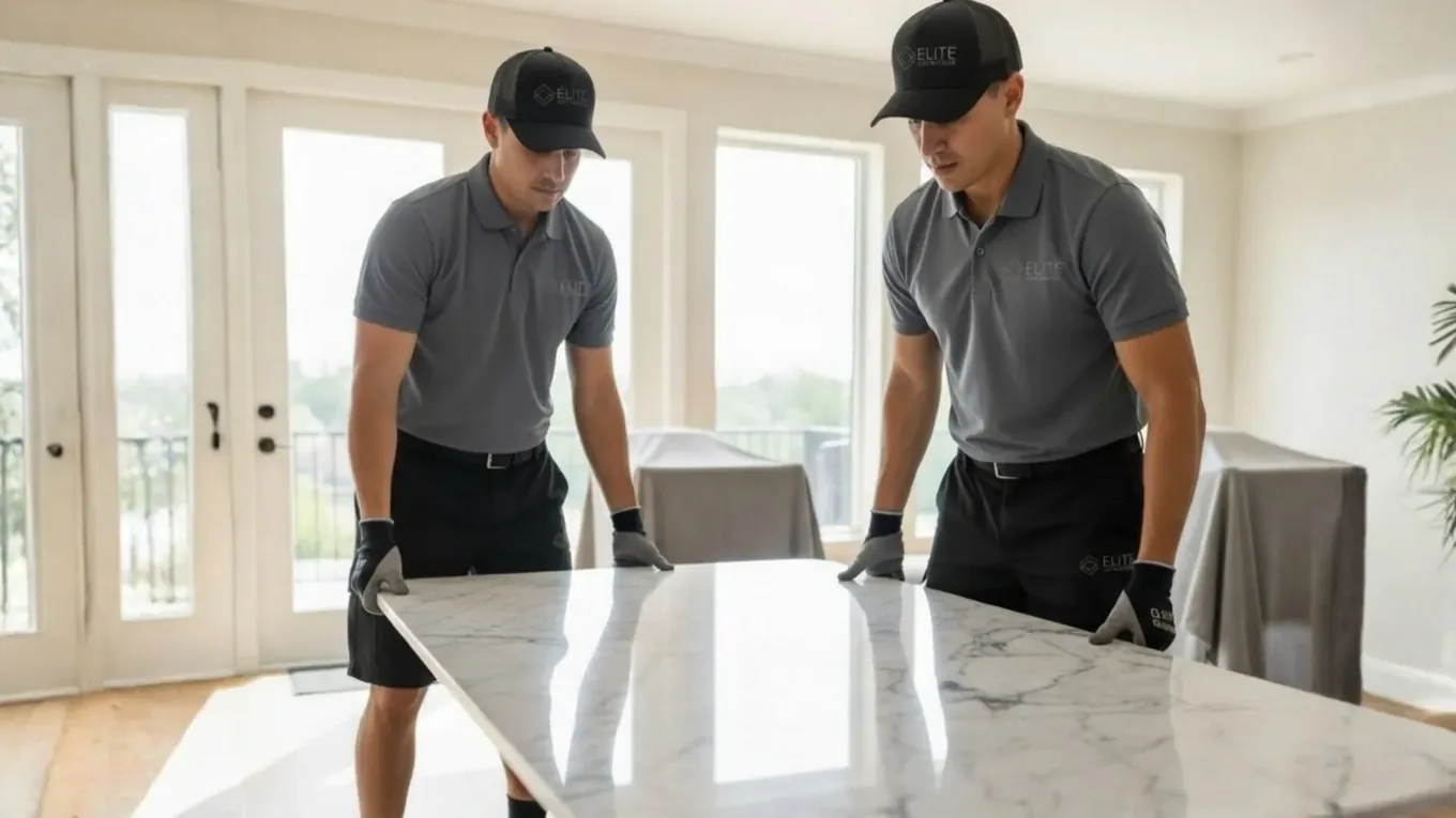 Elite Anywhere crew completing a room of choice delivery in a bedroom